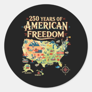 250 Years United States Map Patriotic Art For Free Classic Round Sticker