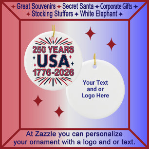 250 Years USA   1776–2026 Semiquincentennial Ceramic Ornament