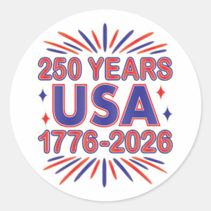250 Years USA   1776–2026 Semiquincentennial Classic Round Sticker