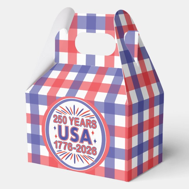 250 Years USA | 1776–2026 Semiquincentennial Favor Box (Front)