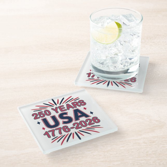 250 Years USA | 1776–2026 Semiquincentennial Glass Coaster (Angled)