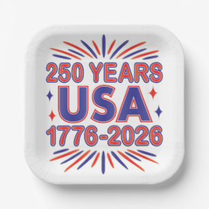 250 Years USA 1776–2026 Semiquincentennial Paper Plate