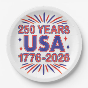 250 Years USA   1776–2026 Semiquincentennial Paper Plate