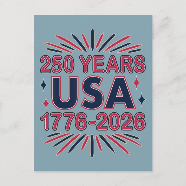 250 Years USA | 1776–2026 Semiquincentennial Postcard (Front)
