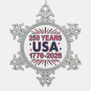 250 Years USA 1776–2026 Semiquincentennial Snowflake Pewter Christmas Ornament