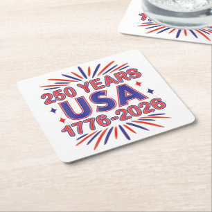 250 Years USA   1776–2026 Semiquincentennial Square Paper Coaster