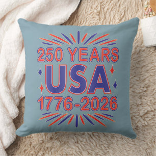 250 Years USA   1776–2026 Semiquincentennial Throw Pillow
