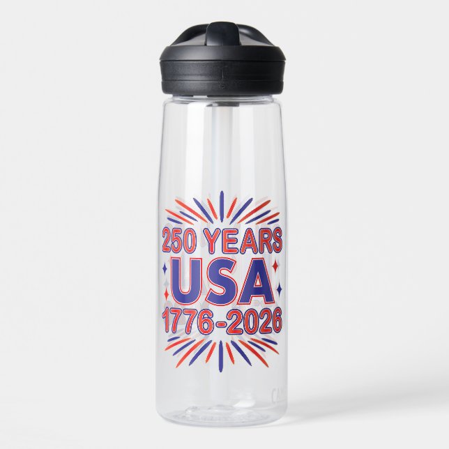 250 Years USA | 1776–2026 Semiquincentennial Water Bottle (Front)