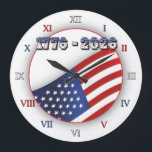 250 Years USA  Freedom 1776-2026 Patriotic  Large Clock<br><div class="desc">This 250 Years USA Freedom 1776–2026 patriotic clock commemorates 250 years of American independence. Created for the Semiquincentennial, it honors the 250th anniversary of the Declaration of Independence in 2026. The bold American flag design paired with 1776-2026 highlights the enduring spirit of liberty since 1776. A meaningful accessory for July 4th...</div>