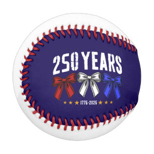 250 Years With Red White and Blue Baseball Bow 