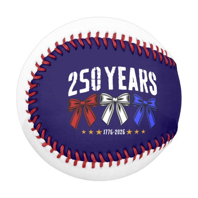 250 Years With Red White and Blue Baseball Bow  (Front Left)
