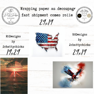 250th American Celebration Flag Eagle Decoupage Wrapping Paper Sheet