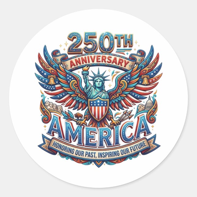 250TH ANNIVERSARY AMERICA CLASSIC ROUND STICKER (Front)