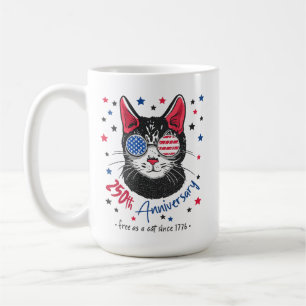 250th Anniversary America USA Flag Sunglasses Cat  Coffee Mug