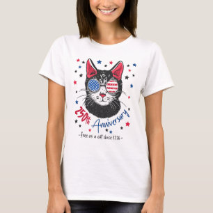 250th Anniversary America USA Flag Sunglasses Cat T-Shirt