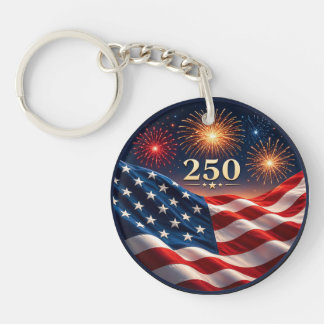 250th Anniversary Patriotic Fireworks Flag Party Keychain