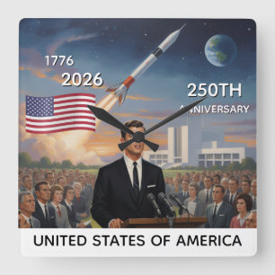 250th Anniversary USA, American Flag / Patriotic Square Wall Clock