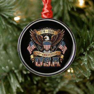 250th Anniversary USA Flag 250 Years American Metal Ornament