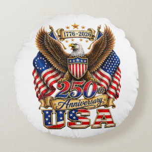 250th Anniversary USA Flag 250 Years American Round Pillow