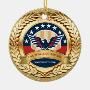 250th Anniversary USA Patriotic   1776–2026 Ceramic Ornament