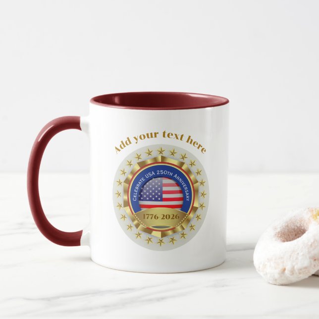 250th Anniversary USA Patriotic | 1776–2026 Mug (With Donut)