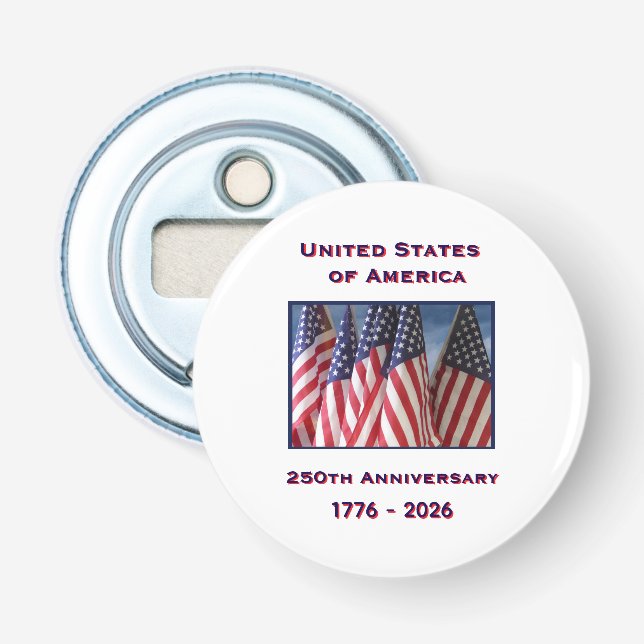 250th Anniversary USA Patriotic American Flags Bottle Opener (Front)