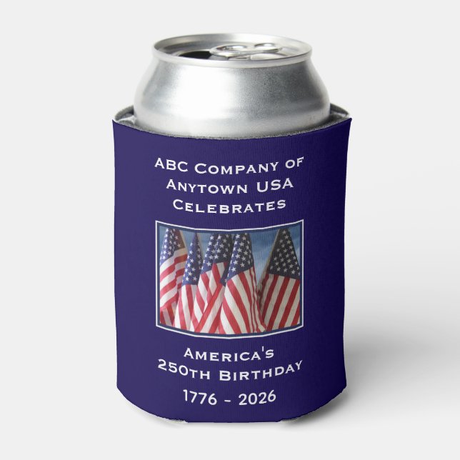 250th Anniversary USA Patriotic American Flags Can Cooler (Can Front)