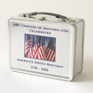 250th Anniversary USA Patriotic American Flags  Metal Lunch Box
