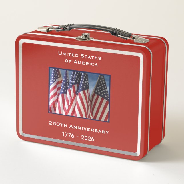 250th Anniversary USA Patriotic American Flags Metal Lunch Box (Front)