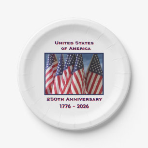 250th Anniversary USA Patriotic Flags  Paper Plate