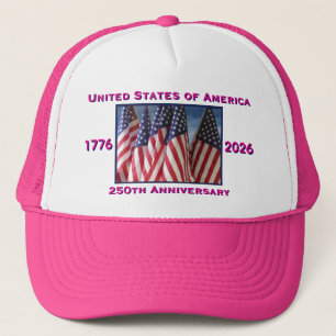 250th Anniversary USA Patriotic Flags Pink Trucker Hat