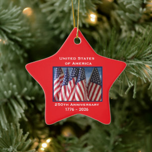 250th Anniversary USA Patriotic Flags Premium Ceramic Ornament
