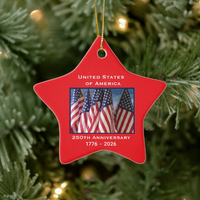 250th Anniversary USA Patriotic Flags Premium Ceramic Ornament (Tree)