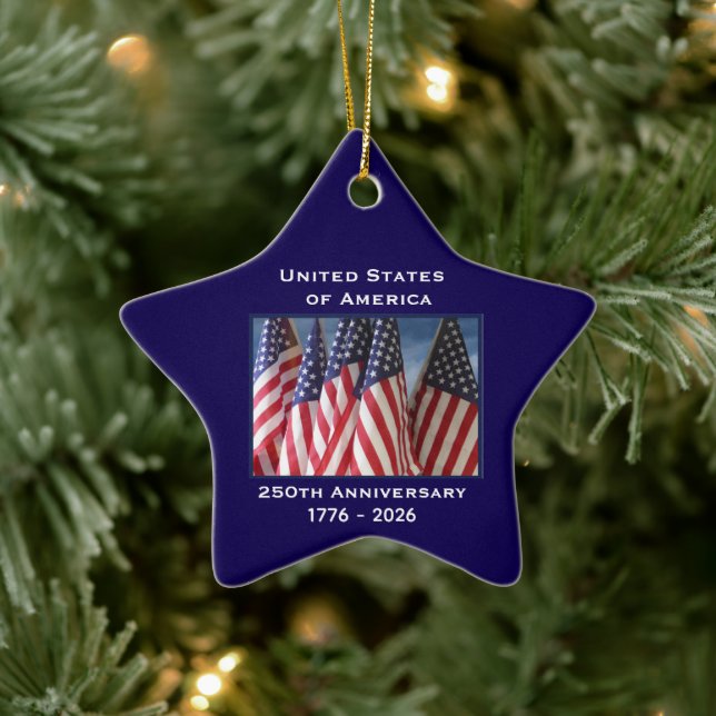 250th Anniversary USA Patriotic Flags Premium Ceramic Ornament (Tree)