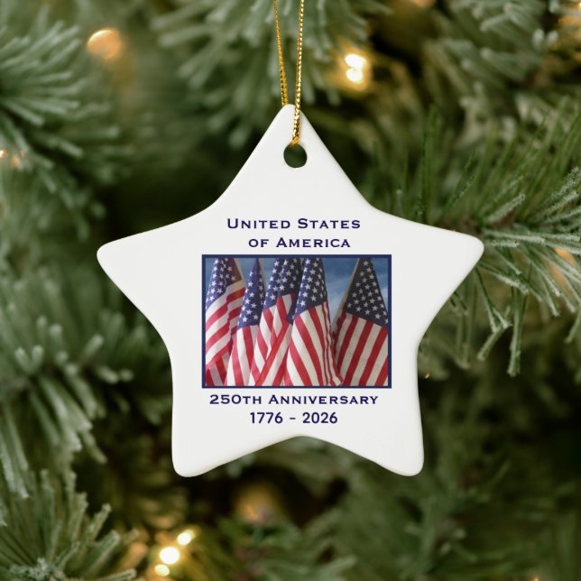 250th Anniversary USA Patriotic Flags Premium Ceramic Ornament (Tree)