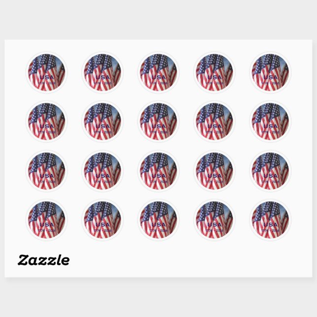 250th Anniversary USA Patriotic Flags Premium Classic Round Sticker (Sheet)