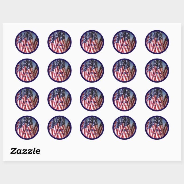 250th Anniversary USA Patriotic Flags Premium Classic Round Sticker (Sheet)
