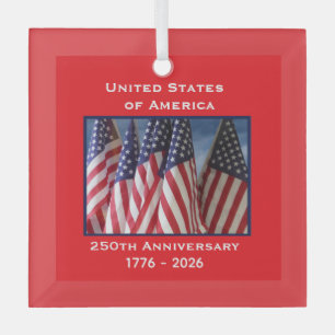 250th Anniversary USA Patriotic Flags Premium Glass Ornament