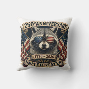 250th Anniversary USA Raccoon Vintage 4th of July Throw Pillow