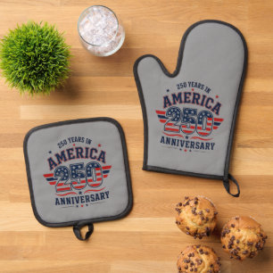 250th USA Anniversary Oven Mitt & Pot Holder Set