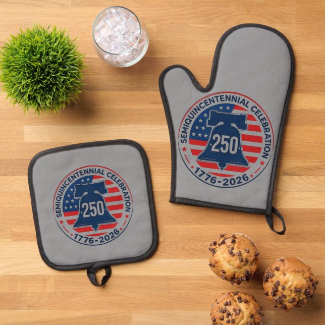 250th USA Anniversary  Oven Mitt & Pot Holder Set (Top Down)