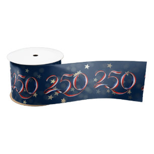 250th USA Patriotic Ribbon and Stars Satin Ribbon