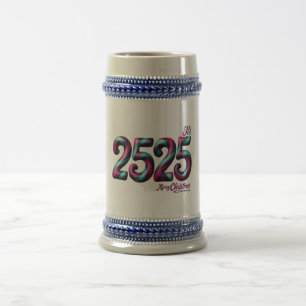 2525 Christmas STEIN, BLUE/GREY 22 OZ / WHITE/GOLD Beer Stein