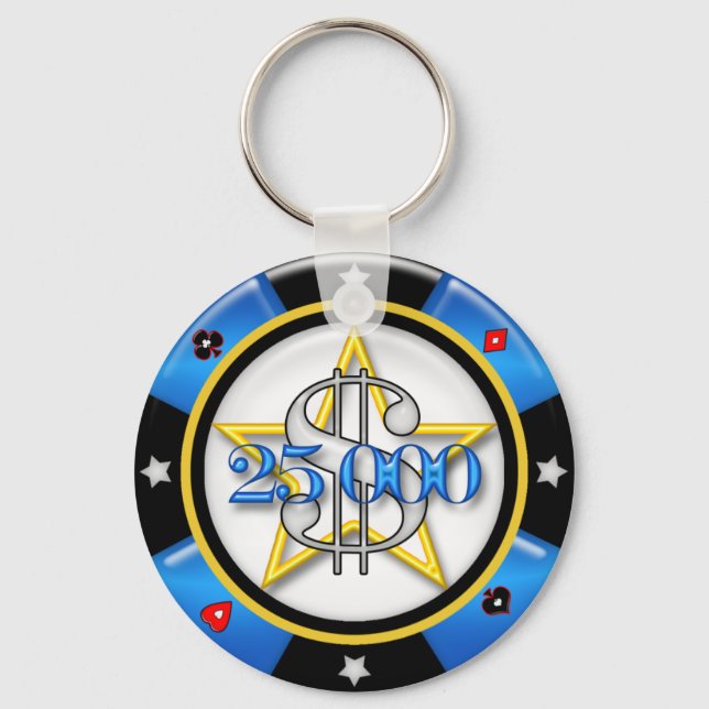 $25,000.00 Poker Casino Gambling Chip Keychain (Front)