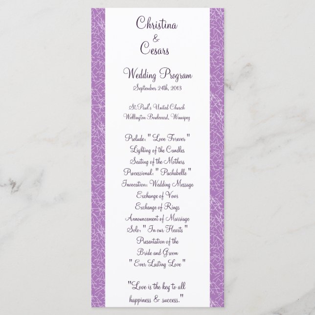 25 4x9 Programme de mariage Aiguille Swing Violet  (Devant)