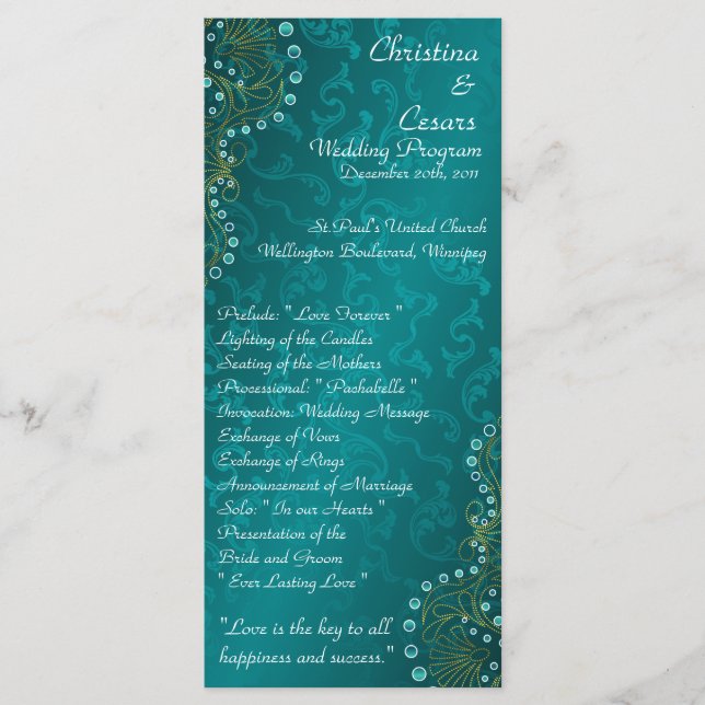 25 4x9 Programme de mariage Arabian Turquoise (Devant)