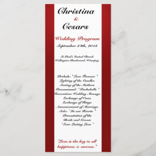 25 4x9 Programme de mariage Arbre blanc Rouge Band