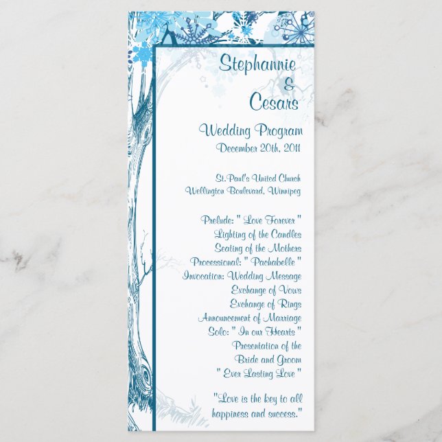 25 4x9 Programme de mariage Arbre bleu / Flammes d (Devant)