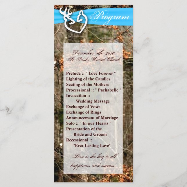 25 4x9 Programme de mariage Chasse Deer Doe Buck C (Devant)