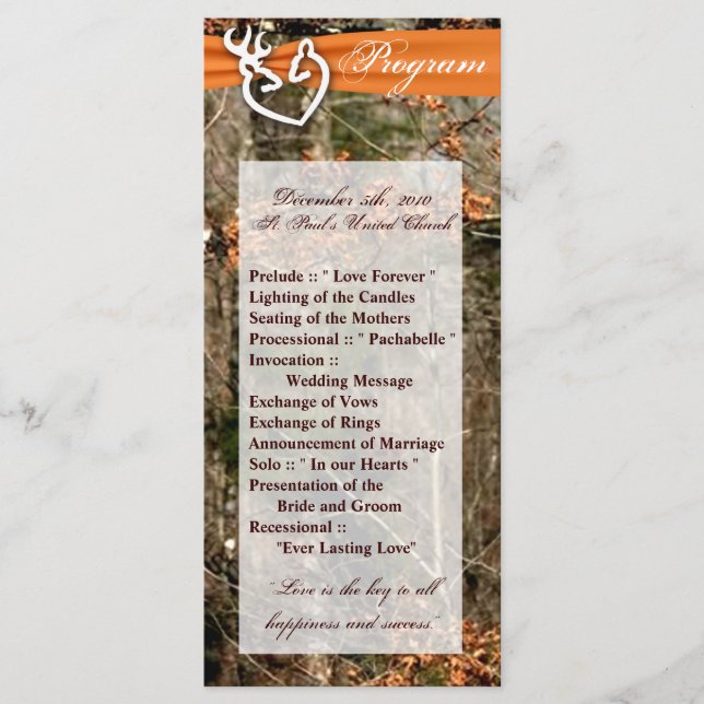 25 4x9 Programme de mariage Chasse Deer Doe Buck C (Devant)